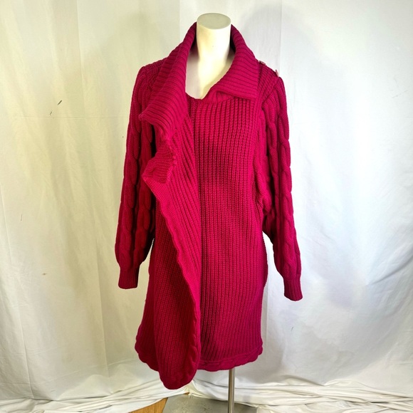 SPANNER VINTAGE PINK WOOL SWEATER JACKET 2 in 1 SWEATER DRESS CHUNKY SWEATER - Picture 6 of 16